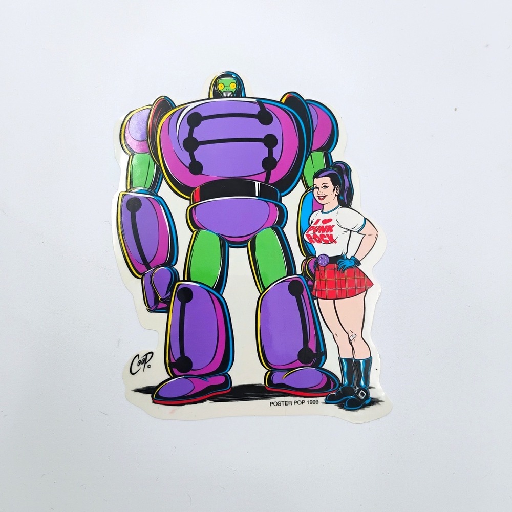 Coop Art Robot Punk Rock Girl Sticker Poster Pop Vinyl Decal Vintage 1999 NOS